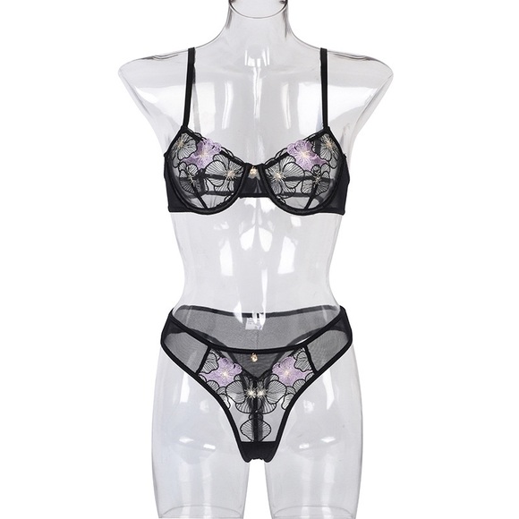 💖 NEW sexy transparent embroidery lingerie set - Picture 5 of 8